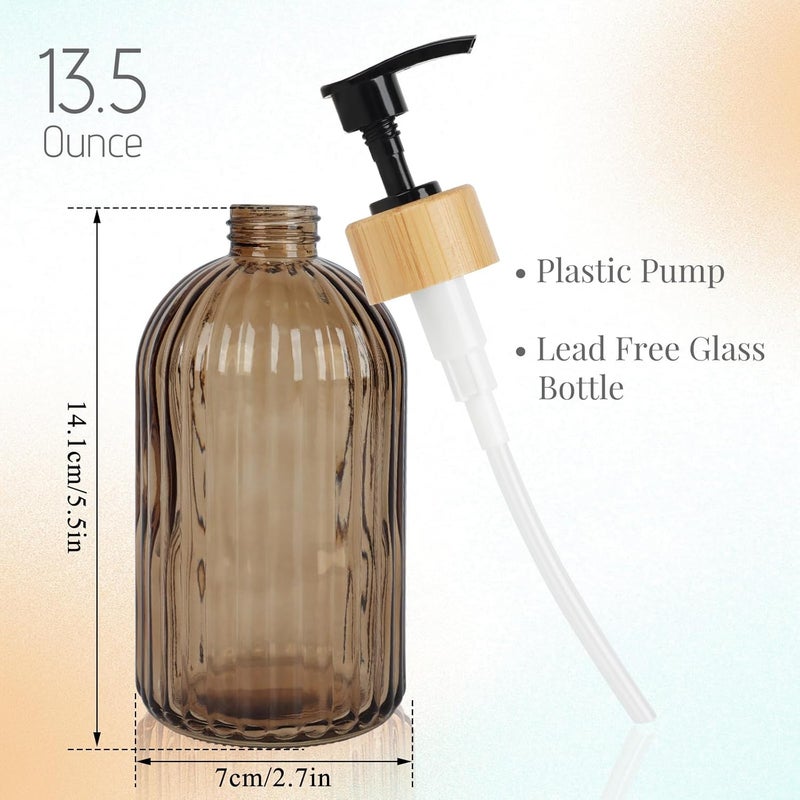Ulable Amber Glass Soap Dispenser with Pump, 2 Pack 13.5oz Vertical Stripe Design Hand Soap Dispenser for Hand Wash, Dish Wash, Elegant Dispenser for Bathroom and Kitchen - Image 2